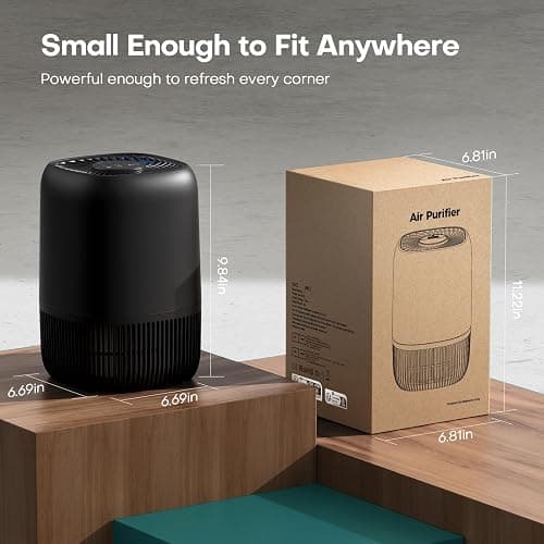 VOOPNU Air Purifiers for Bedroom, High Efficiency Filter, 1076 Ft², Black | for Pet Hair Odors Pollen Smoke, with 3 Speeds Timer Aroma 22dB Quiet 360°Intake, Compact Air Cleaner for Home Dorm Room thumbnail 9