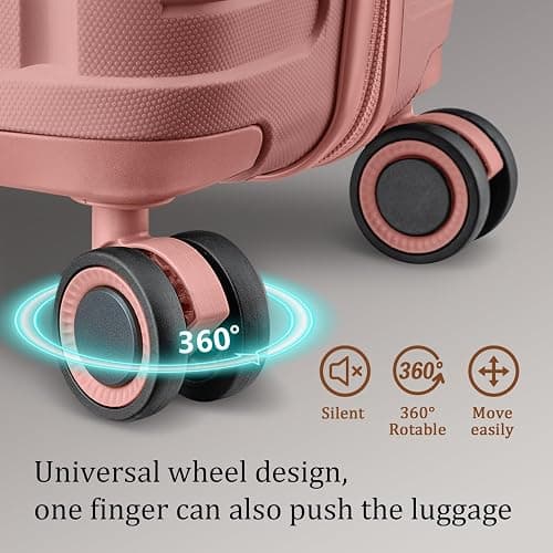 Joyway Luggage Sets 5 Piece PP Hardshell Carry on Suitcase, Travel Lightweight Carry-on with Double Spinner Wheels and TSA Lock, Rose Gold thumbnail 6