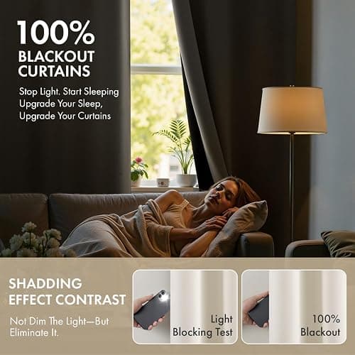MIULEE Cream 100% Blackout Curtains for Bedroom 63 Inch Long, 2 Thick Layers Thermal Insulated Black Out Window Curtains with Black Liner, Noise Reducing Grommet Living Room Drapes 2 Panels Set Ivory thumbnail 2
