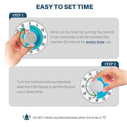 Secura 60-Minute Visual Timer 6-Inch Mechanical Countdown Timers for Teaching, Meeting, Cooking, Working - Timer for Kids with Magnetic Backing, Foldable Legs, Hanging Hole (Blue) thumbnail 3