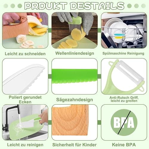 Kindermesser,8-teiliges Spielzeug Sets,Montessori Messer für Kindermesser ab 2 Jahren, Kinder sicheres Lernmesser,Lernspielzeug für die frühkindliche Förderung,Geschenk für kleine Köche(Fisch) thumbnail 8