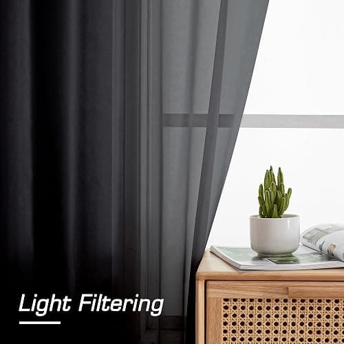 Simplebrand Black Sheer Curtains 84 Inches Long, Light Filtering Rod Pocket Solid Color Window Sheer Curtain Panels, Elegant Curtains & Drapes for Living Room, Bedroom 2 Panels (Black, 42" W x 84" L) thumbnail 5