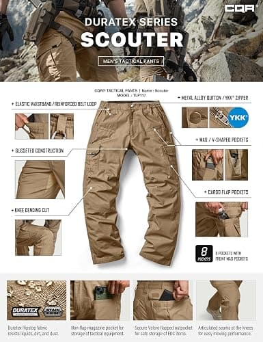 CQR Men's Tactical Pants, Water Resistant Ripstop Cargo Pants, Lightweight EDC Work Hiking Pants, Outdoor Apparel thumbnail 9
