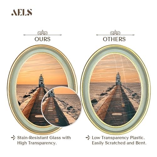 AELS 4x6 Inch Vintage Picture Frame, Elegant Antique Photo Frames with Glass Front, Photo Display, Tabletop Wall Hanging, Gift Ideas, Oval Sage Green with Gold Trim thumbnail 4
