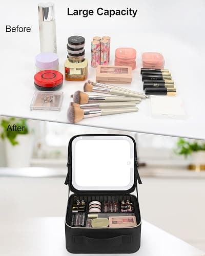 Chomeiu Makeup Bag with LED Mirror, Travel Makeup Case for Women and Makeup Artists Cosmetic Organizer Large Make Up Bags with Light Up Mirror, 3 Color Lights, Adjustable Dividers and Brush Holder thumbnail 5