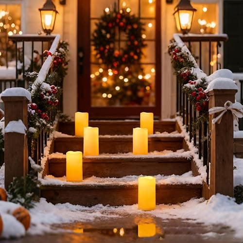 Amagic 3" x 6" Waterproof Outdoor Flameless Candles, Battery Operated Candles with Remote and Timer, Flickering LED Pillar Candle for Outside Patio Garden and Indoor Home Decor, Ivory, Set of 2 thumbnail 3