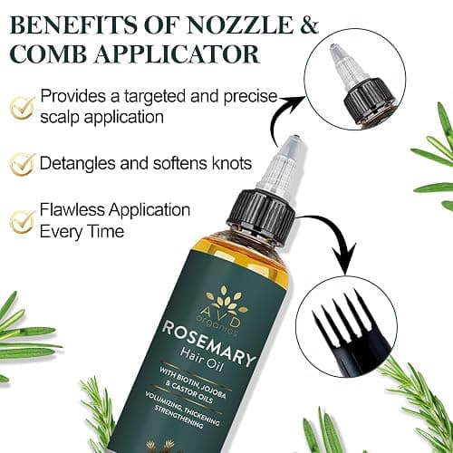 AVD Organics Rosemary Oil for Hair Growth & scalp | Infused With Biotin | Hair Strengthening Nourishing and Volumizing | Infused with Jojoba & Castor Oil | Non-GMO 120ml thumbnail 6