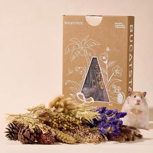 BUCATSTATE 90PCS Natural Hamster Bedding | Flowers & Herbs & Sprays for Cage Habitat Decor - Treat Cereal Grain for Dwarf Syrian Gerbils, Mice, Rat, Forage, Enrichment. thumbnail 7