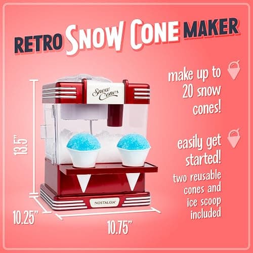Nostalgia Snow Cone Shaved Ice Machine - Retro Table-Top Slushie Machine Makes 20 Icy Treats - Includes 2 Reusable Plastic Cups & Ice Scoop - Retro Red - Tabletop - Red thumbnail 2