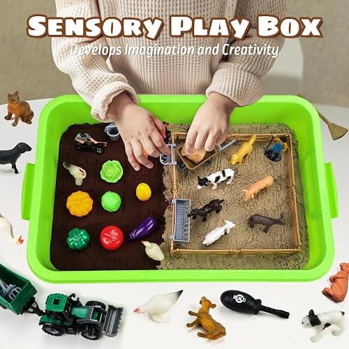 Aprilwolf 69 PCS Farm Sensory Bin Toys Playset, Sandboxes with Sand, Farmer Tractor & Farm Animals Figures Toys for Kids 3 4 5, Gifts for 6 7 Years Old Boys Girls Toddlers thumbnail 6
