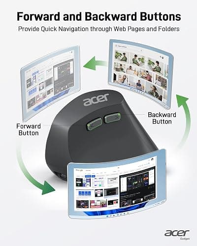 acer Ergonomic Mouse Wireless, Adjustable DPI Vertical Mouse 1000/1200/1600 with 6 Buttons, Rechargeable Ergo Mice with 2.4GHz USB Receiver for Computer, Laptop, PC, iMac and Desktop thumbnail 7