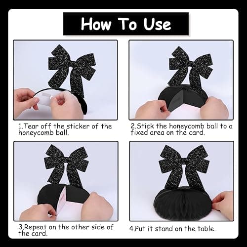 Cheerupp 8 Pcs Gothic Black Bow Glitter Honeycomb Centerpieces Decorations, Black Table Toppers Decor, Skull Skeleton 3D Table Signs for Bachelorette Birthday Party Supplies thumbnail 5