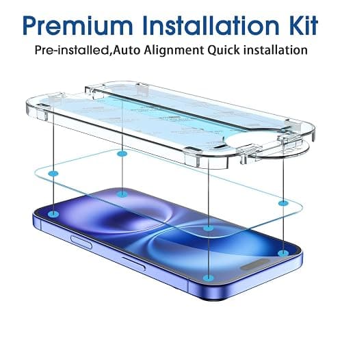 amFilm OneTouch for iPhone 16 Plus Screen Protector 6.7'' Tempered Glass | Auto-Alignment, 30s Install, Bubble Free, Scratch & Drop Protection, HD Clear, Camera Lens Protector, 2+2 Pack (16-6.7'') thumbnail 3