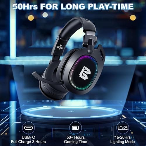 BENGOO Wireless Gaming Headset for PS5 PS4 PC Mac Nintendo Switch, Bluetooth Over-Ear Headphones with Noise Isolating Microphone, Low Latency, RGB, 50H Battery, Wired Mode for Xbox Series - Black - Black thumbnail 4