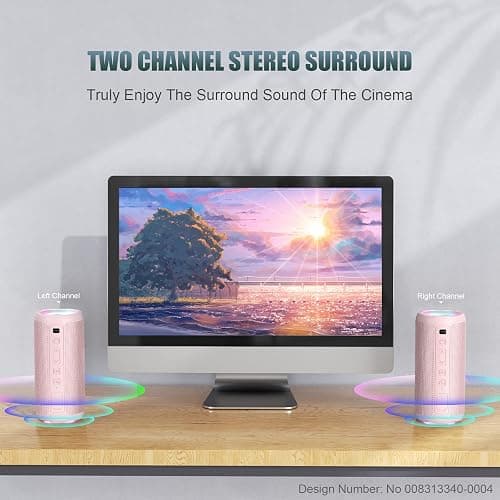 Ortizan Bluetooth Speaker, Portable Wireless Bluetooth Speakers With Led Light, Louder Volume & Enhanced Bass, IPX7 Waterproof, 30H Playtime, Durable Loud Speaker Bluetooth for Travel, Outdoor - Pink thumbnail 4