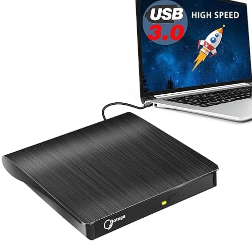 Gotega External DVD Drive, USB 3.0 Portable +/-RW, DVD Player for CD ROM Burner Compatible with Laptop Desktop PC Windows Linux OS Apple Mac Black - Image 1