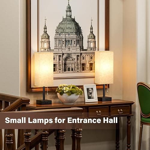 Bedside Table Lamps for Bedroom Set of 2 - Small Rectangular Nightstand Lamp with AC Outlet Charging Port, 3 Color Temperatures Desk Light with Bulb, Tabletop Reading Lamp for Living Room/Dorm/Office thumbnail 5