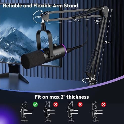 P PUPGSIS XLR/USB Podcast Microphone, Gaming Mic with Mute Button, Reverb Effects, Noise Cancellation, Boom Arm Stand, Headphones Jack, Dynamic Microphone for Streaming/Recording/Gaming/Vocal-Black thumbnail 7