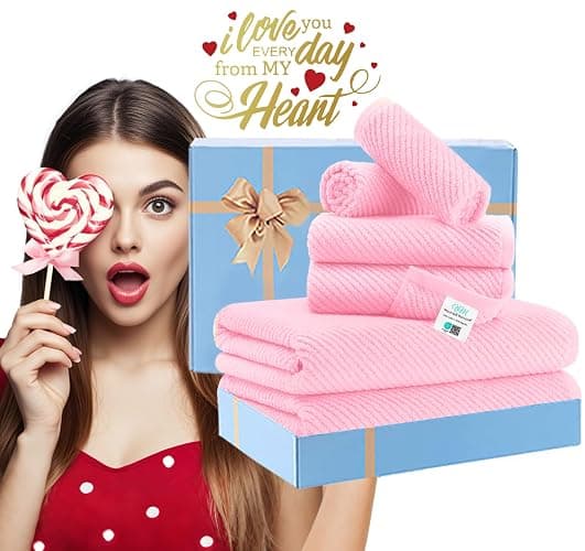 Pink Towels - 100% Cotton, Soft, Quick Dry, Lightweight, Towel Set of 6, 2 Large Bath 30" x 56", 2 Hand 18" x 28", 2 Washcloths 13" x 13", Pink Towels Bathroom Sets, Luxury Towel Gift Set thumbnail 6
