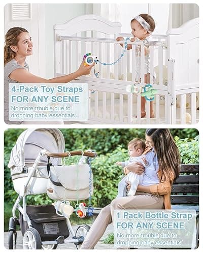 LittleHugs Toy Straps for Baby, Adjustable Toy Holder for Stroller Accessories, Silicone Tether Pacifier Clip, No Throw Travel Essential Leash for High Chair, Car Seat (boy-4 Pack) thumbnail 7
