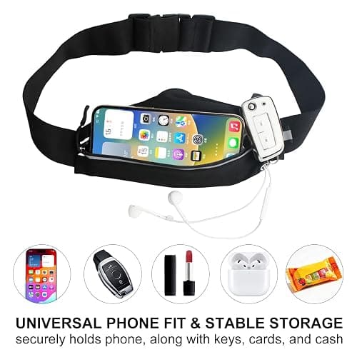 Qdfmkac Running Belt, Water Resistant Nylon Spandex, Fits 23-32 Inch Waists | No-bounce secure fit, expandable pocket fits 7" phones, Inbuilt headphone jack, reflective, for running, gym, cycling, travel thumbnail 3