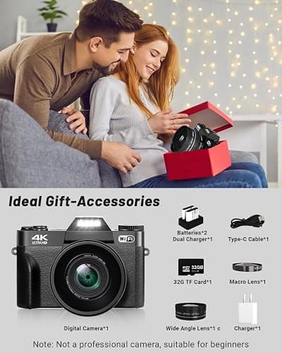 2024 Upgrade VJIANGER Digital Camera for Photography Vlogging Camera for YouTube with WiFi, 180° Flip Screen, 16X Digital Zoom, 52mm Lens, 2 Batteries, 32GB Micro SD Card(Black) thumbnail 2