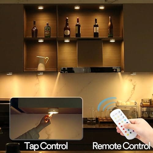 TECOMLIGHT Puck Lights with Remote Control, Battery Powered Wireless LED Under Cabinet Lighting, RGBCW Stick On Push Lights 6 Pack - White thumbnail 3