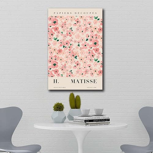 YX Tide Printed Canvas Painting Wall Art Flower Market Prints Pink Matisse Flower Poster Matisse Cut Out Matisse Plant Print Kitchen and Dining Room Wall Decoration 16x24inch Without Frame thumbnail 5