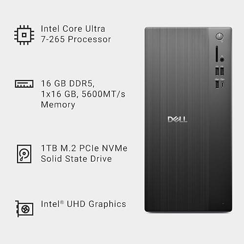 Dell Tower Desktop ECT1250 - Intel Core Ultra 7-265 Processor, Intel UHD Graphics, 16GB DDR5 5600MT/s Memory, 1TB M.2 SSD, 3.0 SD Card Reader, Wired Keyboard and Mouse, Basic Onsite Service thumbnail 10