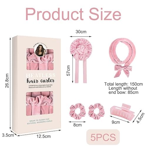Boucle Sans Chaleur, Set Boucles Sans Chaleur avec Bonnet Cheveux,Bandeau de bigoudis Sans Chaleur,Bigoudi Boucle Cheveux de Sommeil Doux pour Cheveux Moyens et Longs-Rosa thumbnail 2