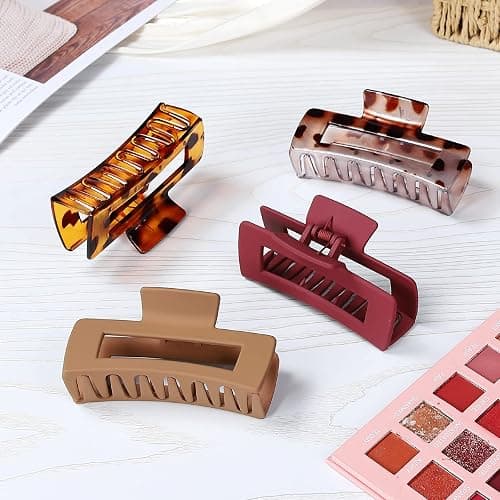 Mandydov 8 Pcs Large Hair Claw Clips 4.1 Inch Non-slip Big Square Matte Claws Leopard Print for Women, Strong Hold Banana Clips for Thick Thin Hair thumbnail 8