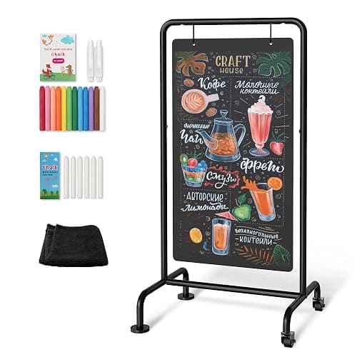 SELEAD Metal Swinging Chalkboard with Wheels - 40”x21” Large Rolling Menu Sign Board, Outdoor Indoor Double Sided Sidewalk Chalk Board Pizarra for Business, Event, Party - Image 1