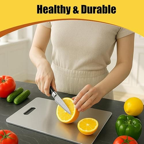 Titanium Cutting Board, 100% Pure Titanium Chopping Board for Kitchen, Hygiene & Durability Double Sided Cutting Board, Non toxic Chopping Board, Dishwasher Safe (15.7“ x 10.8”) thumbnail 7