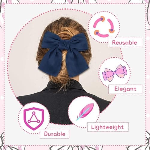 LECTNORE Bow Hair Clip - Navy Hair Bows for Women, Satin Silky Ribbon Bowknot French Barrettes Hair Accessory for Girls(1PC) thumbnail 6