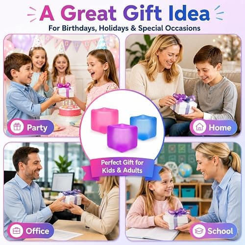 3 Pack Ice Cube Squishy Stress Balls, 1.97 x 1.97 in Soft Slow Rising Fidget Cubes, Clear Sensory Squeeze Set for Kids Teens & Adults, Silent Stretchy Desk Toy, Birthday Party Favor Ages 3+（3PCS） thumbnail 5