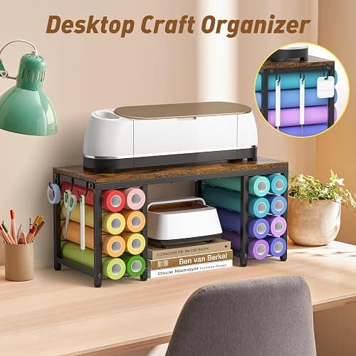 ikkle Craft Organizers and Storage Compatible with Cricut Machines Craft Table Storage with Vinyl Roll Holders, Craft Storage Organizer, Crafting Table Organization Workstation for Craft Room thumbnail 2