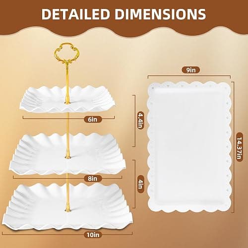 10 Pack Dessert Table Display Set, 4 Three-Tier Square Cupcake Stands and 6 Serving Trays for Cakes, Cupcakes, Pastries and Snacks, Baby Shower Decorations, Bridal Shower, Birthday, Wedding Party thumbnail 3