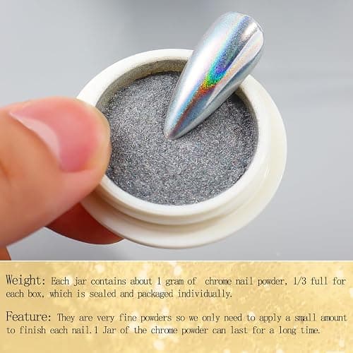 6 Colors Chrome Nail Powder,Gold Silver Super Metallic Effect Chrome Powder for Nails,Holographic Mirror Glitter White Pearl Pigment Dust Kit for Gel Polish Nail Art Decoration Manicure Nail Supplies thumbnail 6