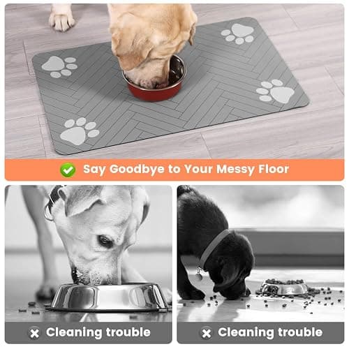 Pet Feeding Mat-Absorbent Pet Placemat for Food and Water Bowl, with Waterproof Rubber Backing, Quick Dry Water Dispenser Mat for Dog and Cat (20"x12", Striped Light Gray) thumbnail 3