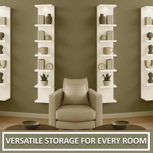 Home Stuff Wall Shelf Unit, 11 3/4x74 3/4,Use Fixing Devices Suitable for The Walls in Your Home, 7 Tier Vertical Lack Wall Shelves, Column Shelf Organizer & Storage for Bedroom(2 x White with LED) thumbnail 8