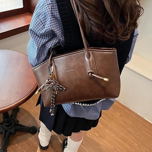 YESFIXS Shoulder Bags for Women Y2k Fall Purse Small Vintage Hobo Tote Handbag Faux Leather Underarm Purse with Zipper thumbnail 3
