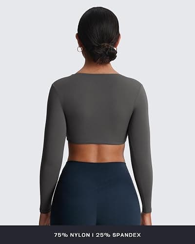 Aoxjox Long Sleeve Crop Tops for Women Sienna Twist Deep V Workout Cropped T Shirt Top thumbnail 3