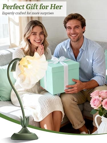 Flower Table Lamp Bedside Lamps LED Reading Light,3 Color Modes Cute Small Lamp,Vintage Flower Lamp Nightstand Lamp Kawaii Table Lamp for Bedroom Living Room Office Dorm Desk Home Decor(Green lamp) thumbnail 8