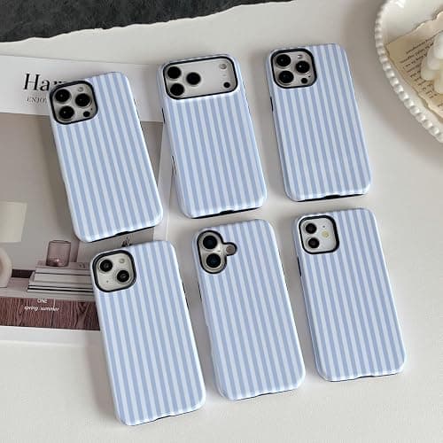 Longlayss Compatible with iPhone 17 Case Cute Striped Phone Case Light Blue | Cute Aesthetic Stripes Phone Cover for Women Girl Shockproof Slim TPU and Hard PC Protective Cover (Light Blue) thumbnail 3