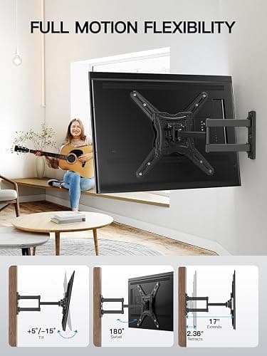 Pipishell Full Motion TV Wall Mount for 26-65 inch Flat or Curved TVs up to 77 lbs, TV Bracket Wall Mount with Articulating Arms, Extension, Tilt, Swivel, Leveling, Max VESA 400x400mm, PIMF7 thumbnail 6