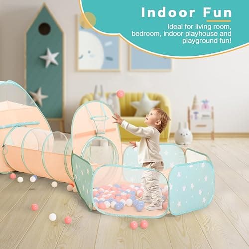 SISTICKER 3 in 1 Kids Play Tent with Baby Ball Pit and Play Tunnel, Toddler Climbing Toys for Boys, Girls, Babies, Indoor Outdoor Pop Up Playhouse Tunnel Toys (Balls NOT Included) thumbnail 4
