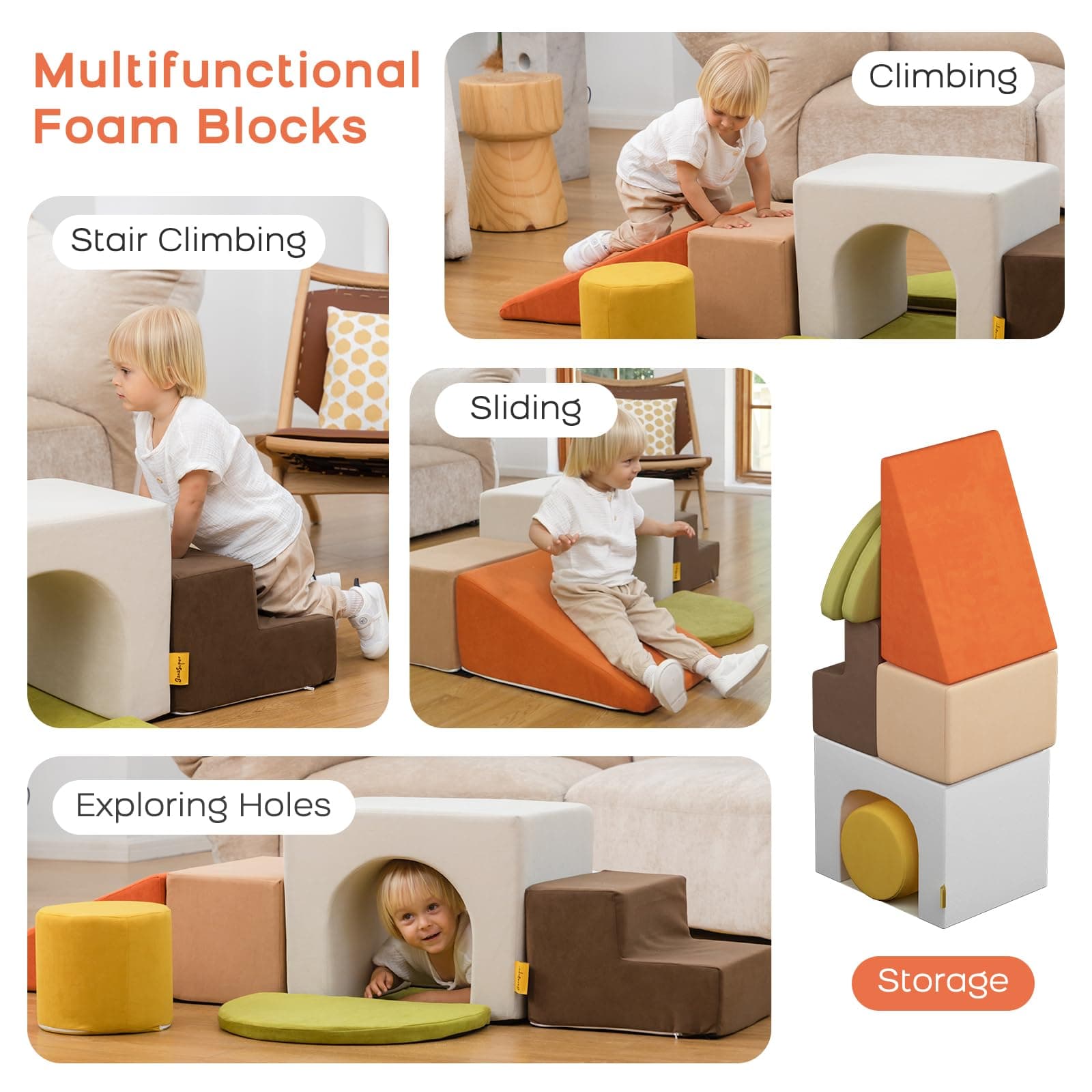 BanaSuper Kids Climbing Foam Blocks Playset - 7 Piece Toddler Climbing Toys, Indoor Gross Motor Development Montessori Gross Motor Toy for Babies & Toddlers (Colorful) thumbnail 2