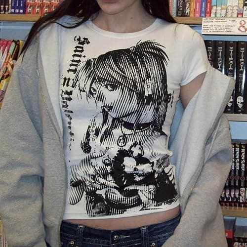 Graphic Tees Y2k Baby Tee Teens 2000s Vintage T Shirts Emo Grunge Printed Summer Crop Tops 2024 thumbnail 2