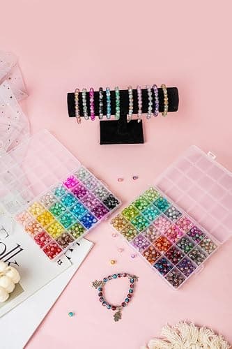 1300PCS 8mm Mixed Crackle Glass Beads for Bracelets Making with Accessories, 48 Colors Crystal Glass Beads Jewelry Making Kit, Round Beads for DIY Bracelet Crafts thumbnail 6