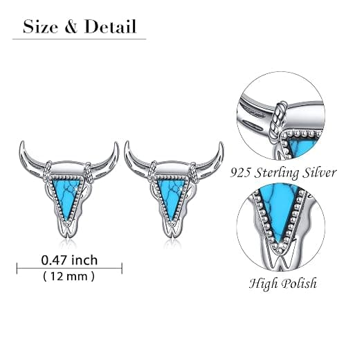 Western Cow Set 925 Sterling Silver Turquoise Cow Skull Earrings/Choker Necklace Cowgirl Boot Dangle Earrings Cowgirl Cowboy Jewelry Set Bohemian Jewelry Gift for Women Men - Western Cow thumbnail 4